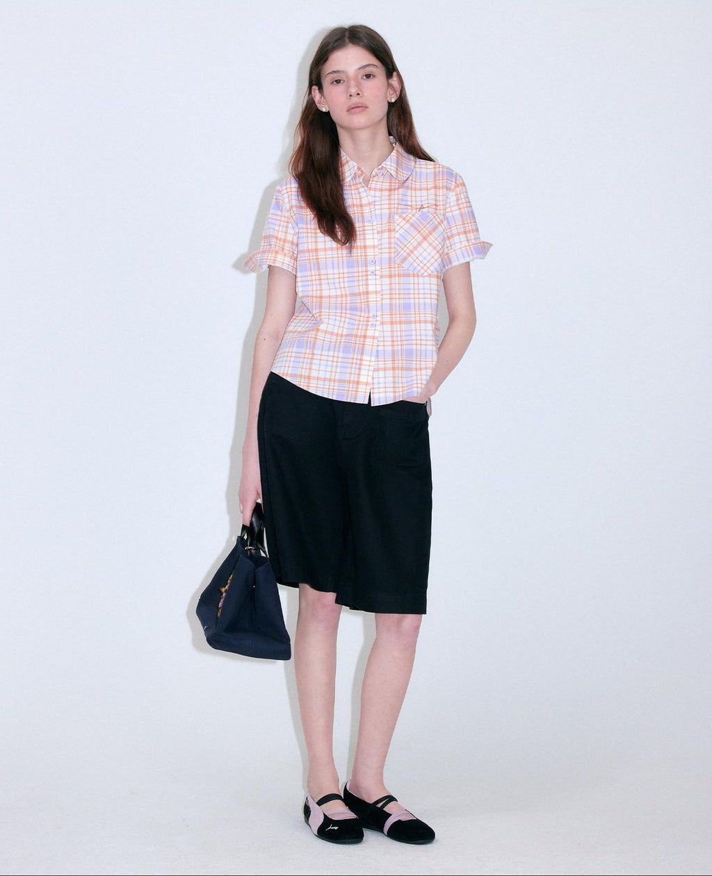 fano Uv Protection Plaid Stand Collar Short Sleeve Straight Fit Korean Shirts