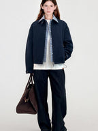 fano Warm Pure Cotton Relaxed Faux Two Layer Women Daily Navy Striped Cropped Jackets