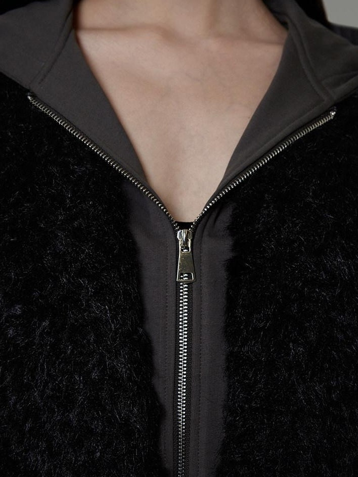 unspoken Warm Minimalist Commuter Loose Fit Zip Layered Women Black Polyester Short Coat