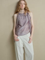 someonesometimes Asymmetrical Fringe Slim Fit Strap Solid Silver Purple Long Sleeve Crop Tops