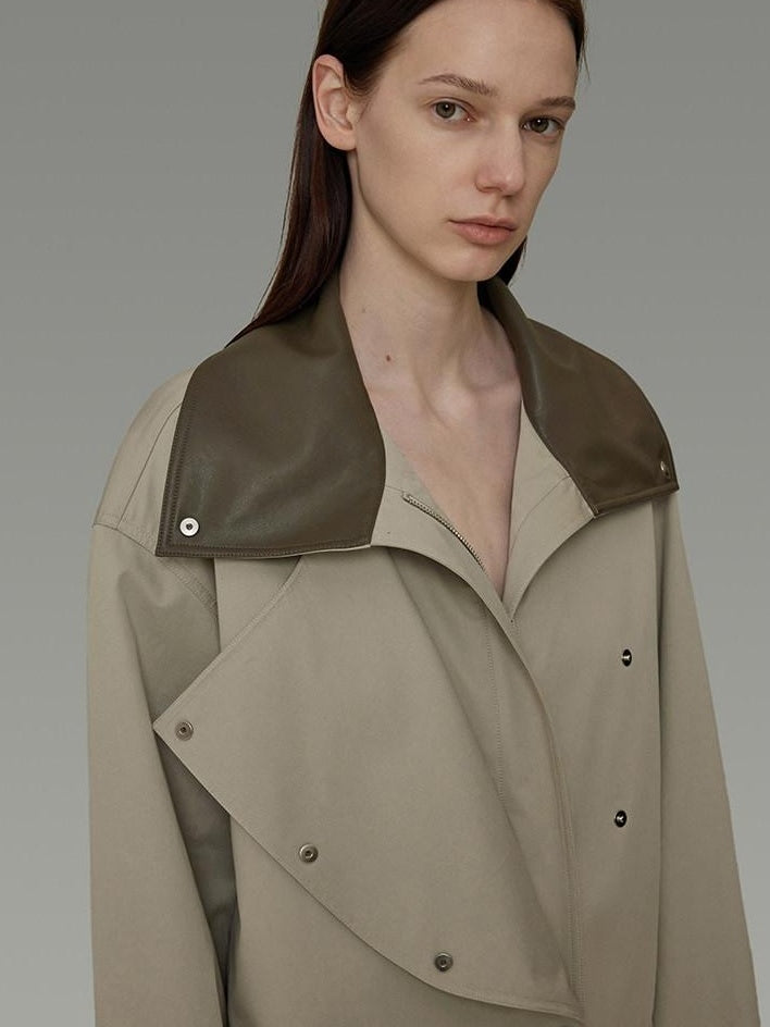 unspoken Pure Cotton Loose Mid Length Single Breasted Women Commuter Khaki Trench Coats