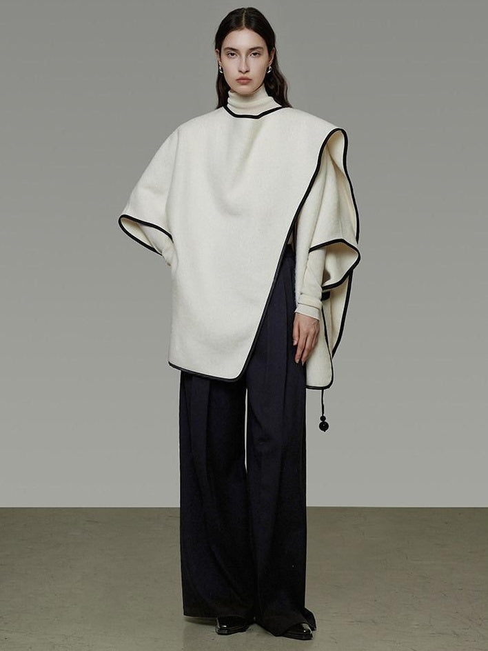 unspoken Premium Sheep Wool Blend 3D Tailored Loose Fit Commuter Women White Wool Coats