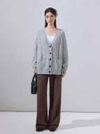 ikyou Soft Breathable Slouchy Loose V-neck Long Sleeve Gray Knit Casual Women Cardigans