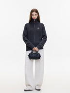 ikyou Thermal Casual Loose Pocket Elastic Waist Women Heather Gray Wide Leg Pants
