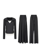 unspoken Soft Viscose Two Piece Hooded Zip Up Loose Minimal Female Deep Gray Lounge Sets