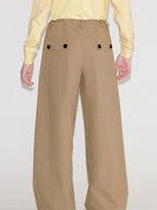 fano Cotton Elastic Waist Pocket Korean Workwear Women Khaki Straight Pants