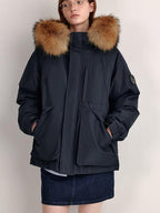 fano 90 Percent White Duck Down Detachable Hood Straight Short Navy Down Jackets