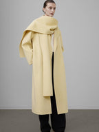 unspoken 100 Percent Wool Bright Yellow Long Straight Minimalist Office Wool Coats