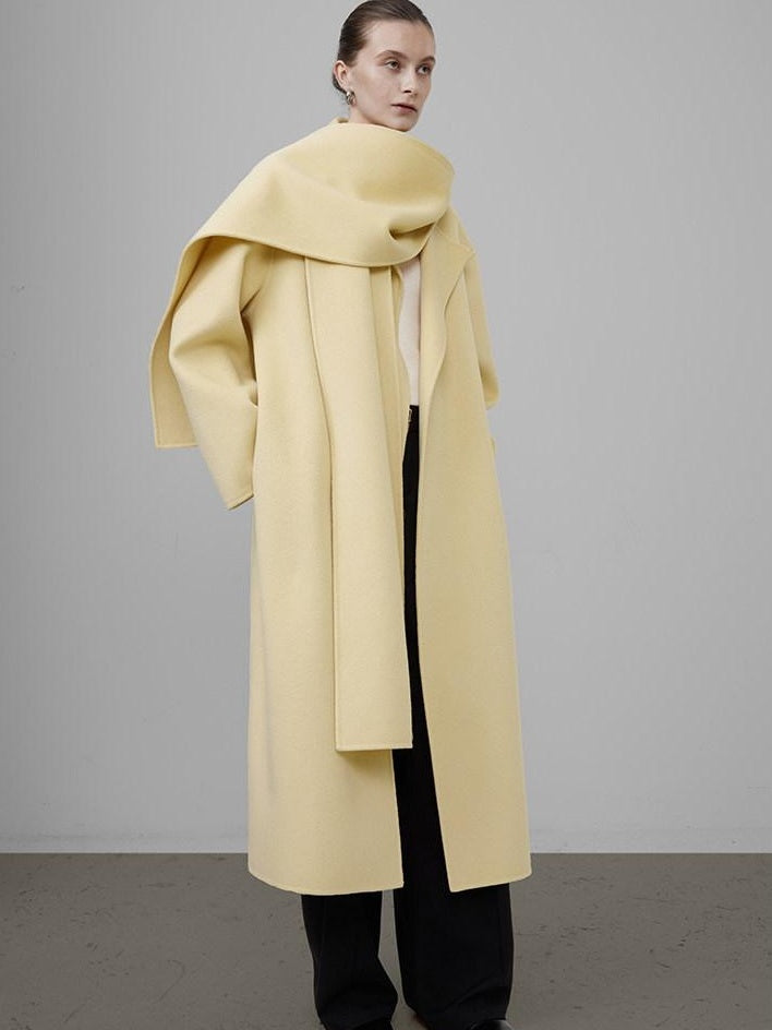 unspoken 100 Percent Wool Bright Yellow Long Straight Minimalist Office Wool Coats