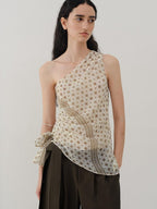 someonesometimes Ruched Asymmetrical Tie One Shoulder Workwear Floral Polyester Beige Tube Tops