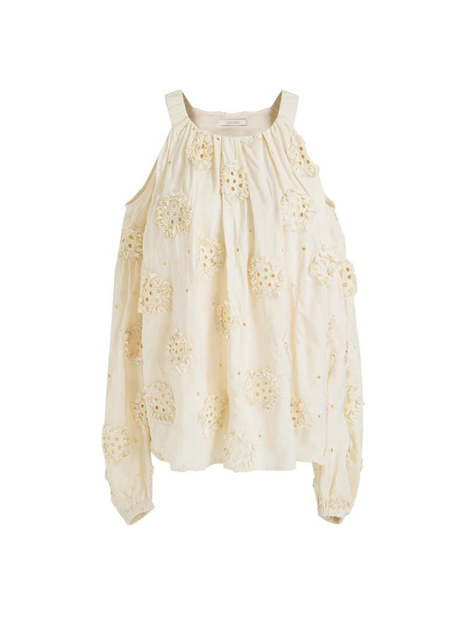 unspoken Breathable Skin Friendly Embroidered Loose Round Neck Long Sleeve Office Blouses