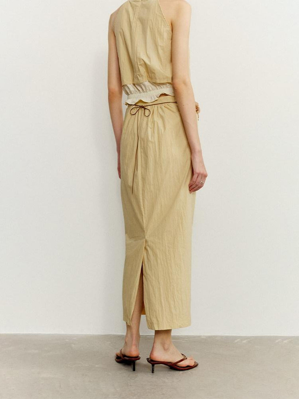 someone sometimes Ruffle Original Slim Fit Melon Halter Cotton Mix Top & Skirt Sets