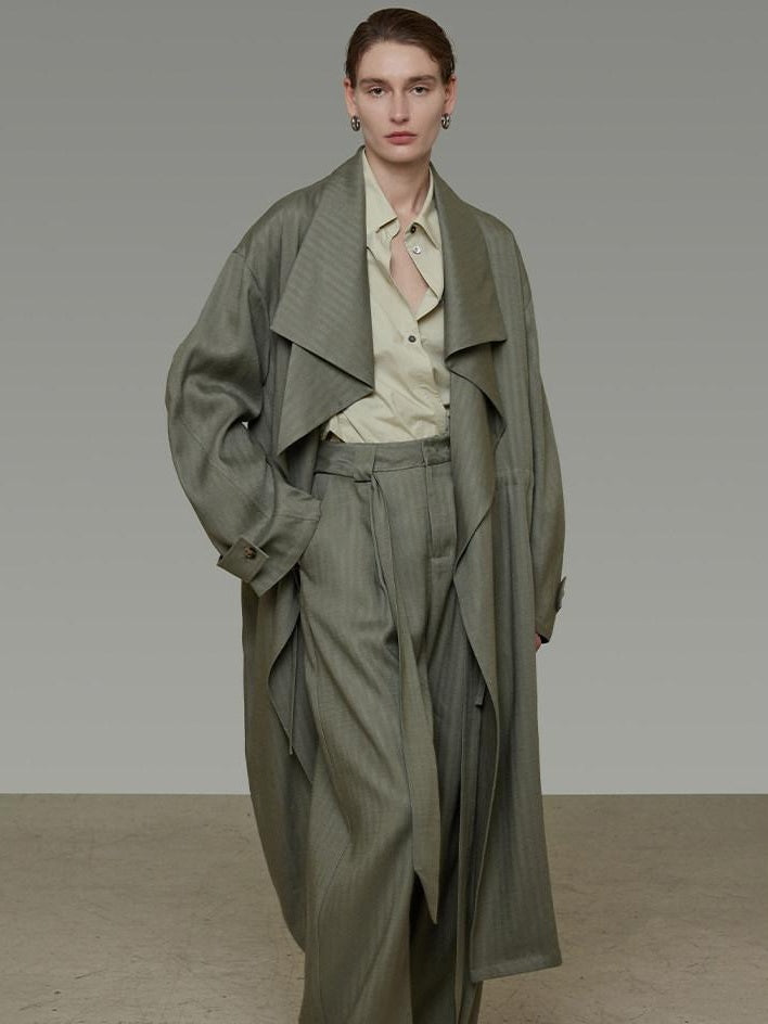 unspoken Sexy High Waist Striped Drawstring Straight Hem Office Breathable Wide Leg Pants
