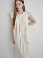 fano High Waist Structured A Line Sleeveless Cotton Lyocell Office Maxi Dresses
