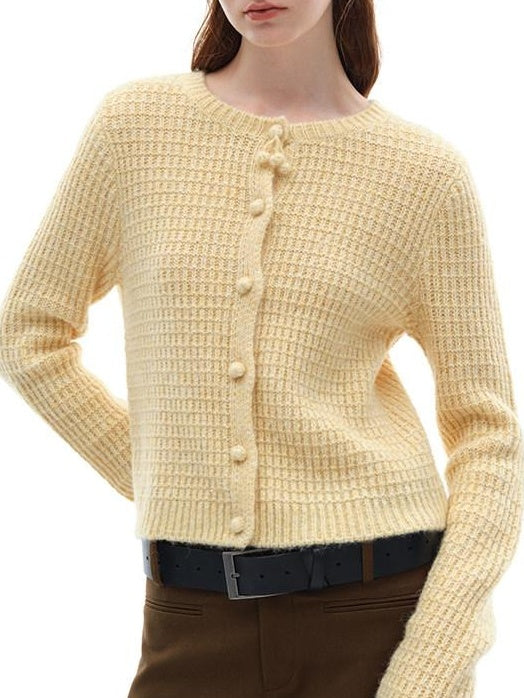someonesometimes Soft Alpaca Blend Commuter Artsy Crew Neck Button Long Sleeve Cream Cardigans
