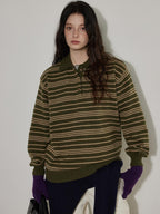 Lofi choose Cozy Striped Polo Collar Loose Fit Knit Pullover Workwear Acrylic Sweaters