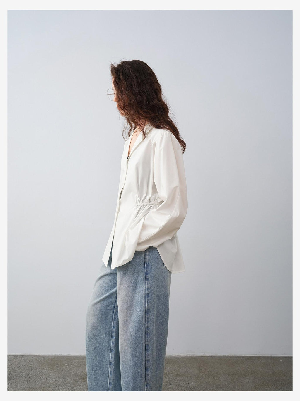 audreyyang Durable Viscose Slim Waist Casual Lapel Button Long Sleeve Blouses