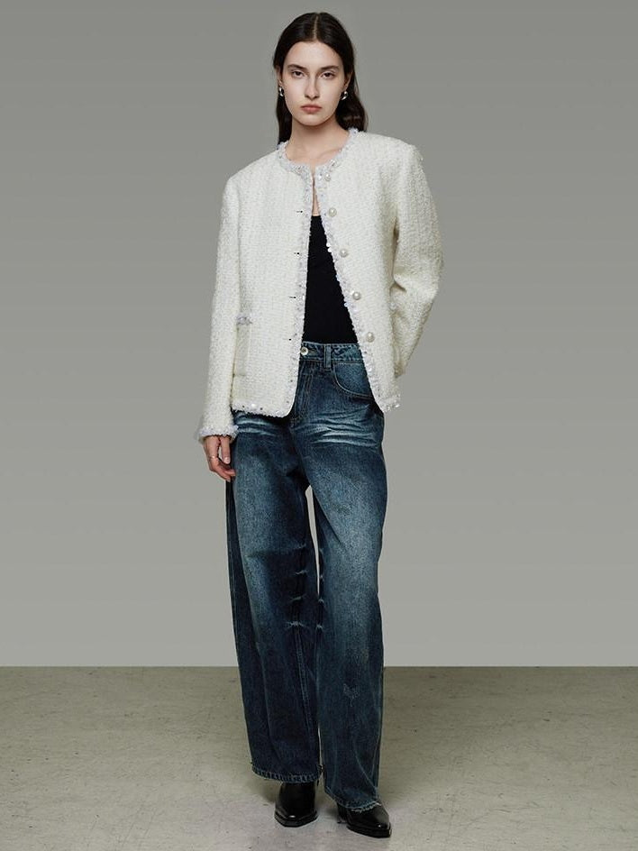 unspoken Wool Blend Minimal Commuter Relaxed Fit 3D Tailored Cropped Jackets