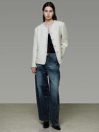 unspoken Wool Blend Minimal Commuter Relaxed Fit 3D Tailored Cropped Jackets