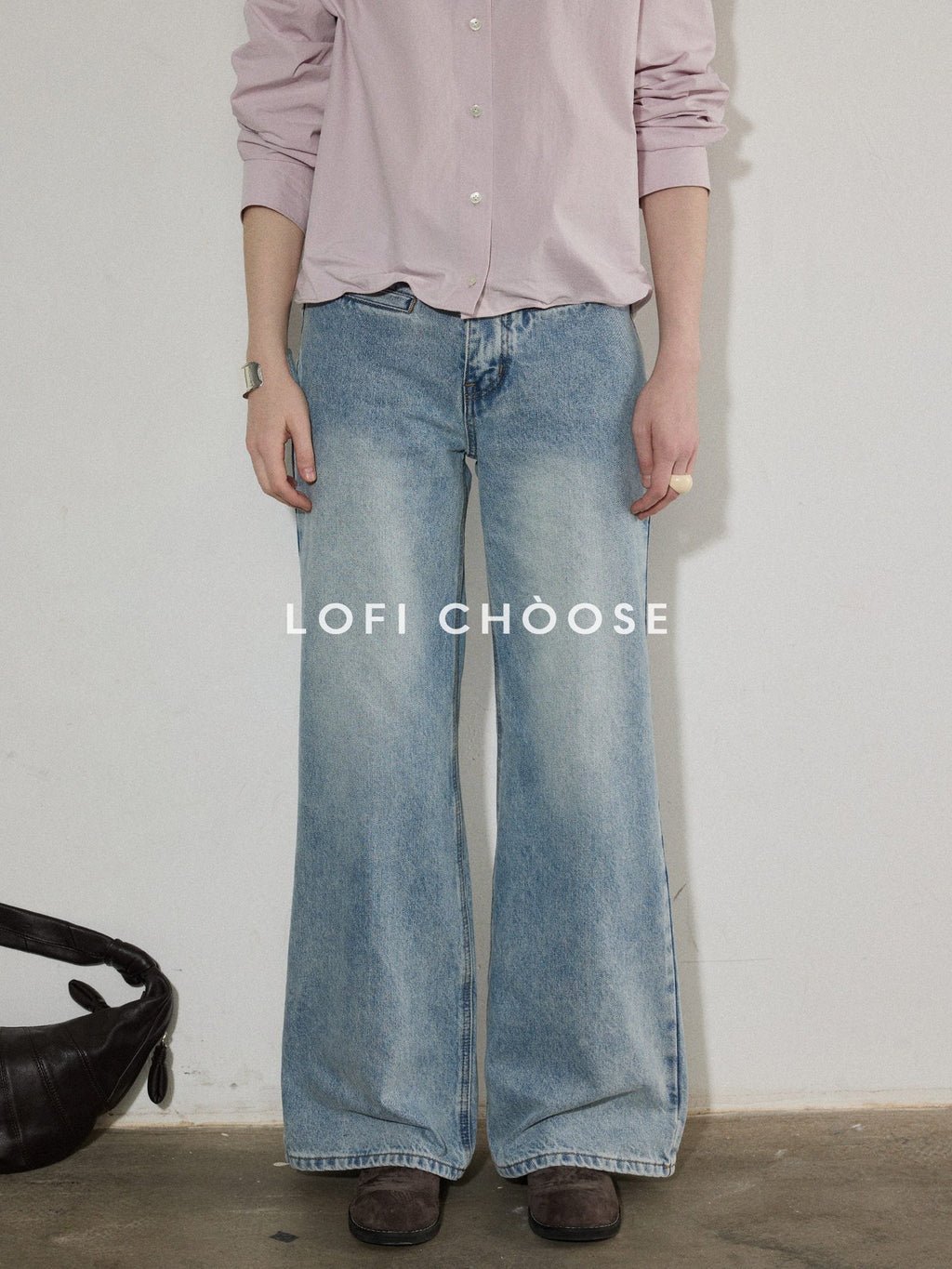 Lofi choose High Rise Vintage Wash Office Straight Detail Women Blue Flared Jeans