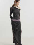 someonesometimes Lyocell Linen Blend Asymmetric Neckline Slim Fit Women Long Sleeve T-Shirts