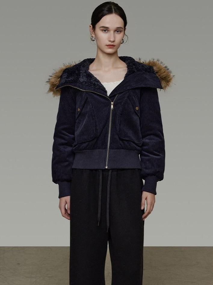 unspoken Thick Cotton Hooded Oversized Minimal Commuter Navy Zippered Puffer Jackets