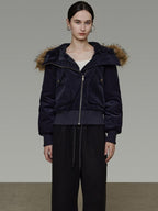 unspoken Thick Cotton Hooded Oversized Minimal Commuter Navy Zippered Puffer Jackets