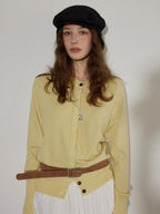 Lofi choose Button Front Knit Regular Fit Office Women Round Neck Yellow Charcoal Cardigans