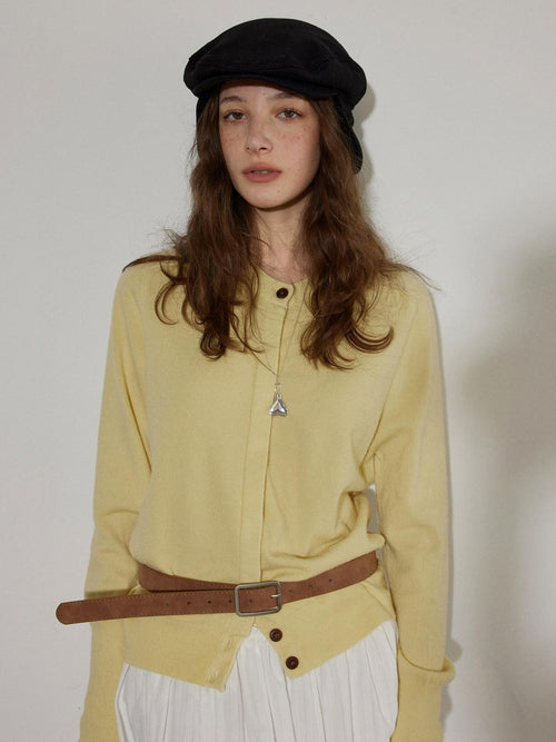 Lofi choose Button Front Knit Regular Fit Office Women Round Neck Yellow Charcoal Cardigans