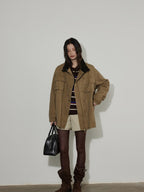 Lofi choose Colorblock Striped Polo Collar Relaxed Fit Commuter Women Knitwear Sweaters