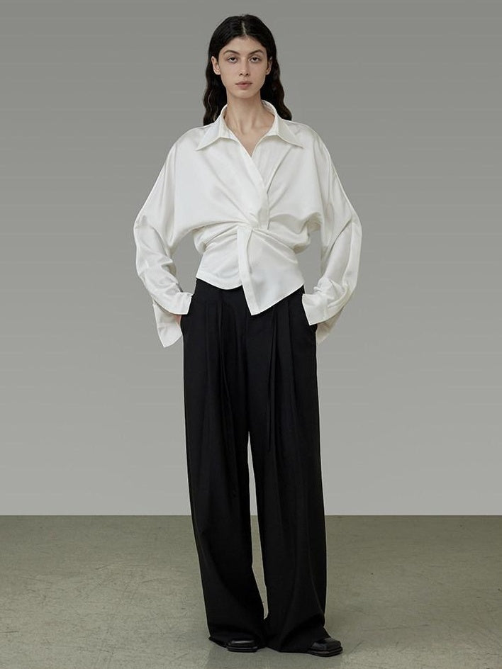 unspoken Shape Retaining Relaxed Slim V-neck Button Long Sleeve Women Polyester Blouses