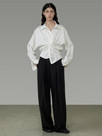unspoken Shape Retaining Relaxed Slim V-neck Button Long Sleeve Women Polyester Blouses