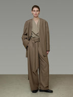 unspoken Minimal Slim Tailored Blazer High Waist Long Pants Women Brown Top & Pants Sets