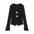 unspoken_Side_Slit_Slim_Fit_Casual_V-neck_Button_Long_Sleeve_Black_Women_Knit_Cardigans_MISSTT