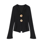 unspoken_Side_Slit_Slim_Fit_Casual_V-neck_Button_Long_Sleeve_Black_Women_Knit_Cardigans_MISSTT