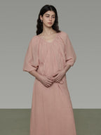 unspoken Breathable Linen Lyocell Blend Minimal A Line V-neck Pleated Women Maxi Dresses