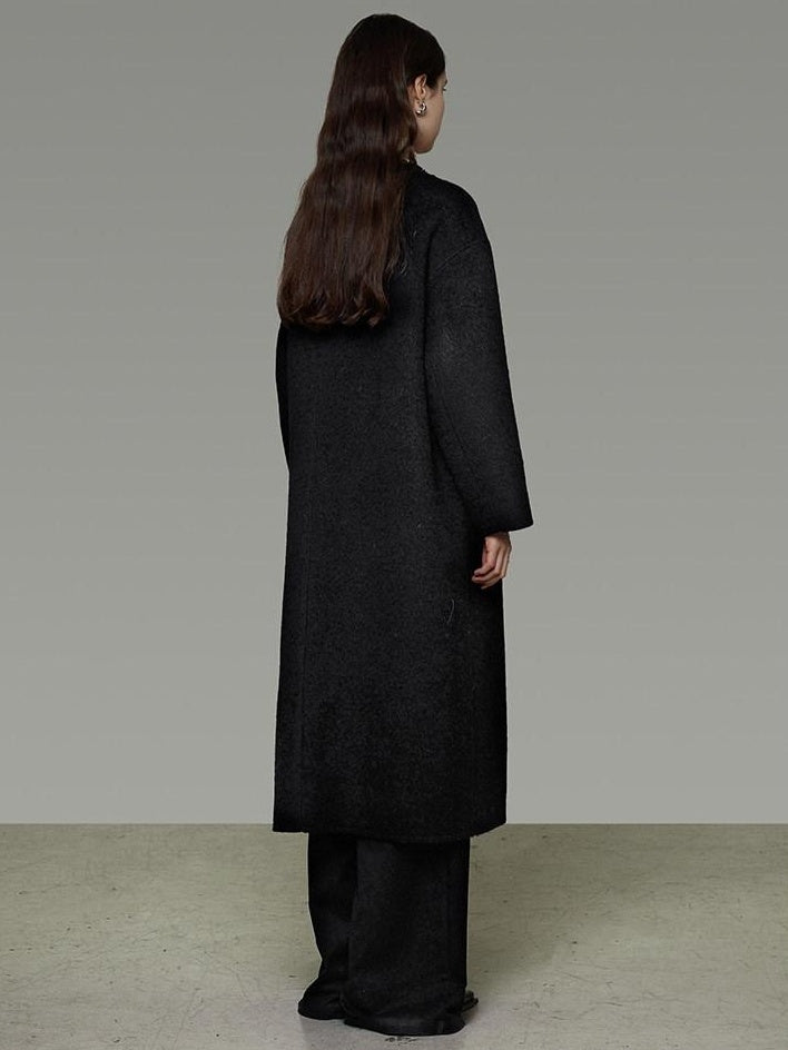 unspoken Heavyweight Lambswool Blend Minimal Commuter Loose Longline Black Wool Coats