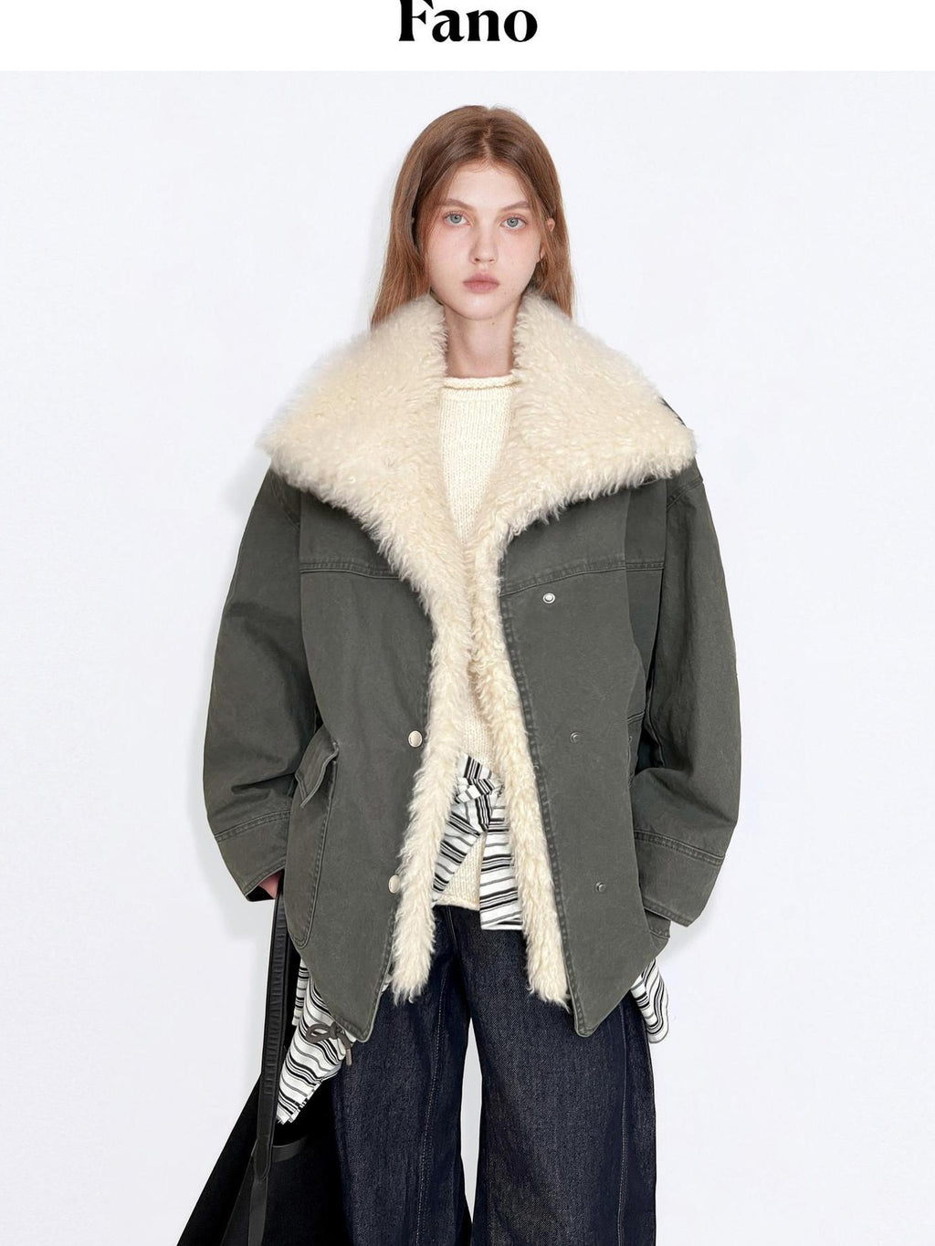 fano 90% White Duck Down Warm High Waist Loose Stand Collar Women Green Down Jackets
