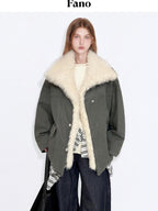 fano 90% White Duck Down Warm High Waist Loose Stand Collar Women Green Down Jackets