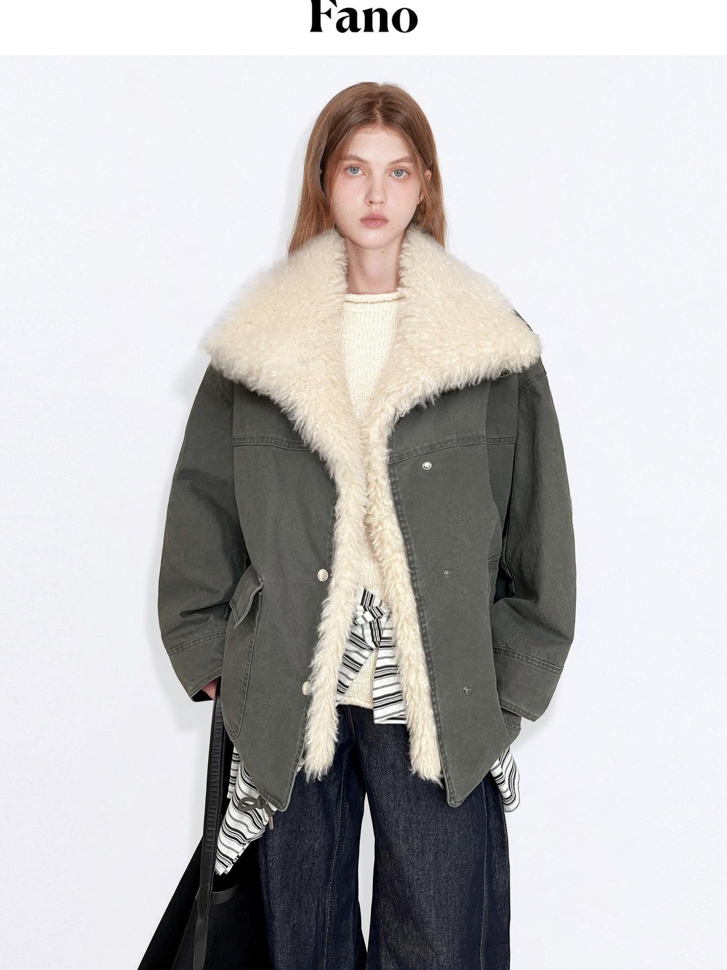 fano 90% White Duck Down Warm High Waist Loose Stand Collar Women Green Down Jackets
