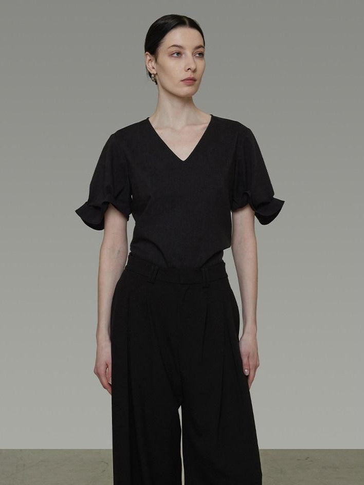 unspoken Breathable Lyocell Minimalist Office Loose V-neck Women Pullover Blouses
