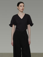 unspoken Breathable Lyocell Minimalist Office Loose V-neck Women Pullover Blouses