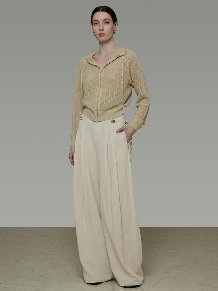 unspoken High Waisted Lyocell Linen Pleated Tie Waist Office Casual Wide Leg Pants