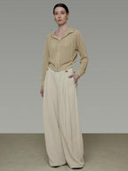unspoken High Waisted Lyocell Linen Pleated Tie Waist Office Casual Wide Leg Pants
