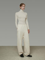 unspoken Soft Breathable Cotton High Waist Drawstring Minimalist Office Wide Leg Pants