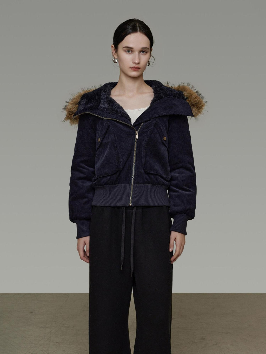 unspoken Thick Cotton Hooded Oversized Minimal Commuter Navy Zippered Puffer Jackets