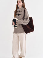 fano Soft Knit Polyester Beige Natural Waist Casual Wide Leg Women Sweatpants