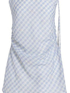 fano Soft Cotton Blend Halter Plaid Korean Office Hline Square Neck Midi Dresses
