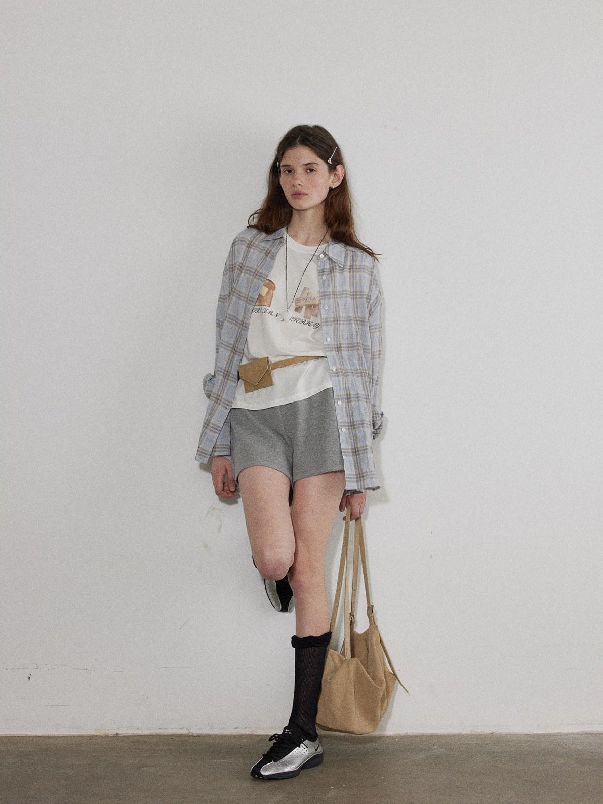 Lofi choose High Waist Loose Straight Leg Women Commuter Grey Casual Mini Shorts