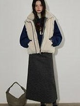 Lofi choose Warm Thick White Duck Down Loose Commuter Lapel Collar Zipper Blue Vests
